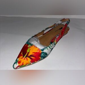 Martiko Lori Hawaiian Print Slingback‎ Pointed Toe Flat Sandals Women 6/(36) NEW